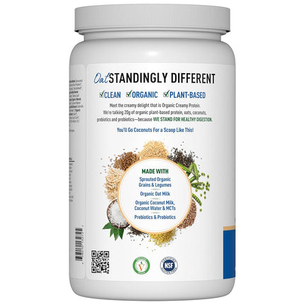 Garden of Life Creamy Vanilla Cookie Protein Powder + Oatmilk 20g Organic Vegan Plant Based Protein, Coconut Water, MCTs, Sprouted Grains, Prebiotics, Probiotics – Non-GMO, Gluten-Free, 1.90 LB