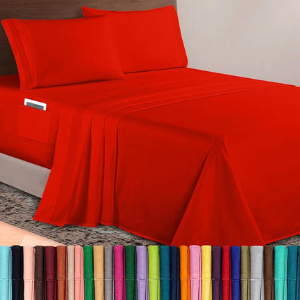 Elegant Comfort Luxurious 1500 Premium Hotel Quality Microfiber 4-Piece Sheet Set, 18-24 Inches Deep - Extra Deep Pocket Sheets - Ultra Soft 4PC Deep Pocket Sheets, King, Red
