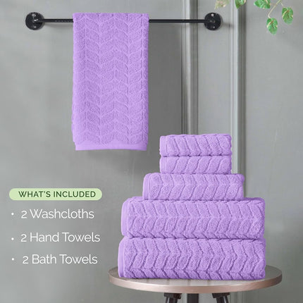 Elegant Comfort Luxury 6-Piece 100% Turkish Cotton Jacquard Braided Textured Premium Hotel Quality Towel Set– Soft and Absorbent, Includes 2 Bath Towels, 2 Hand Towels and 2 Washcloths, Lilac