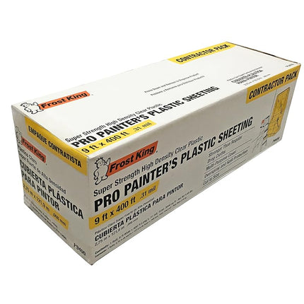 Frost King P9400 High Density Painter's Plastic Sheeting, 9' x 400' x .31 mil, Clear, Dispenser Pack Pack-9ft Wide x 400ft Long x .31mil, 1 x 2.75