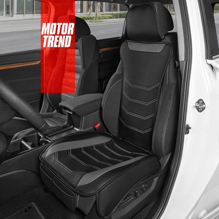 Motor Trend LuxeFit Gray Seat Covers for Cars Trucks Van SUV (2 Pack), Premium Faux Leather, Easy to Install Automotive Seat Covers with Storage Pockets, Fits Most Vehicles