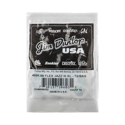 JIM DUNLOP 466R.88 Tortex Flex Jazz III XL .88mm Guitar Pick - 72 Pack