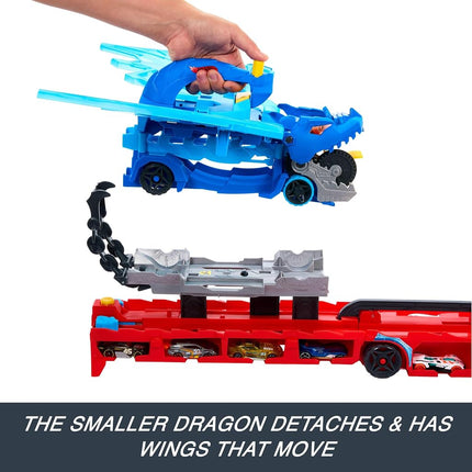 Hot Wheels City Ultimate Dual Dragon Transporter & 2 Die-Cast Cars