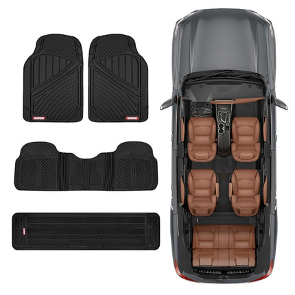 Motor Trend 3 Rows FlexTough Series Rubber Floor Mats & Liners for Car SUV Van- Heavy Duty Full Interior - Black