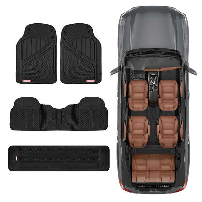 Motor Trend 3 Rows FlexTough Series Rubber Floor Mats & Liners for Car SUV Van- Heavy Duty Full Interior - Black