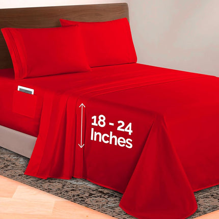 Elegant Comfort Luxurious 1500 Premium Hotel Quality Microfiber 4-Piece Sheet Set, 18-24 Inches Deep - Extra Deep Pocket Sheets - Ultra Soft 4PC Deep Pocket Sheets, King, Red