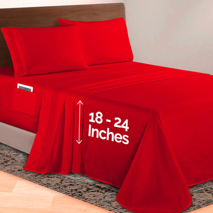 Elegant Comfort Luxurious 1500 Premium Hotel Quality Microfiber 4-Piece Sheet Set, 18-24 Inches Deep - Extra Deep Pocket Sheets - Ultra Soft 4PC Deep Pocket Sheets, King, Red