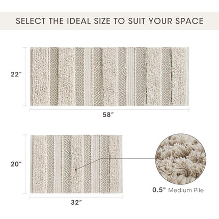 INK+IVY Bath Rug Hand-Woven Texture Shaggy Striped Soft & Water Absorbent, Boho Bathroom Décor Bath-Mats, Non-Slip Absorbent Quick Dry Mats for Tub, Shower Room, Asher, 20x32 Natural