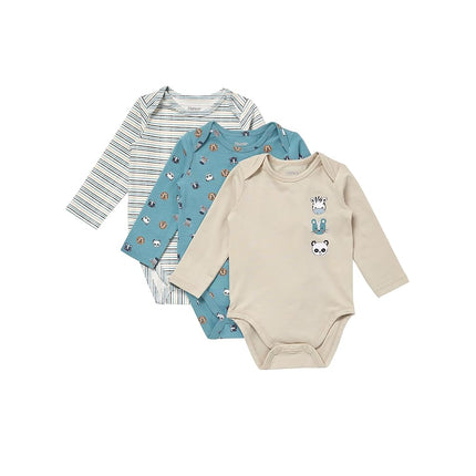 Hanes Unisex Baby Pure Comfort Bodysuits de manga larga, Bodysuits para bebés, Niños y niñas, Paquete de 3, Blanco/Azul/Beige, 18 MESES