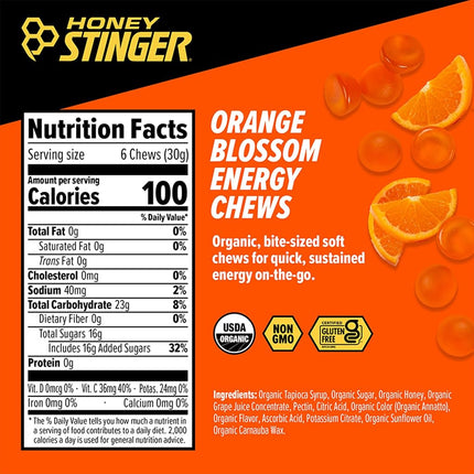Honey Stinger Organic Orange Blossom Energy Chew | Gluten Free & Caffeine Free | for Exercise, Running and Performance | Sports Nutrition for Home & Gym, Pre and Mid Workout | 12 Pack, 21.6 Ounce
