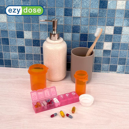 EZY DOSE Semainier (7 jours) Pilulier Quotidien, Organisateur de Vitamines, Conteneur de Médicaments, Étui pour Compléments et Huiles de Poisson, Pratique et Facile à Utiliser, Compartiments Moyens, Idéal pour les Voyages, Rose, Sans BPA