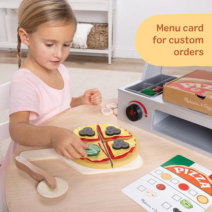 Melissa & Doug Wooden Pizza Toy Shop – Kitchen with Oven & Food Set | Role Play for Children | Age 3+ - FSC Certified