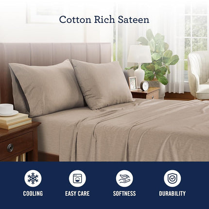 IZOD - Melange Performance Cotton Sheet Set, Durable & Long Lasting Fabric, Deep Pocket Sheets (300 TC, Twin/Khaki)