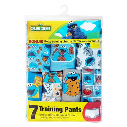 Pantalones de entrenamiento para bebés unisex de Barrio Sésamo con Elmo, Cookie Monster y Big Bird Incluye pegatinas y tabla de éxito Tallas 18m, 2t, 3t, 4t, paquete de 7 Pantalón de entrenamiento_Cookie Monster, 2T