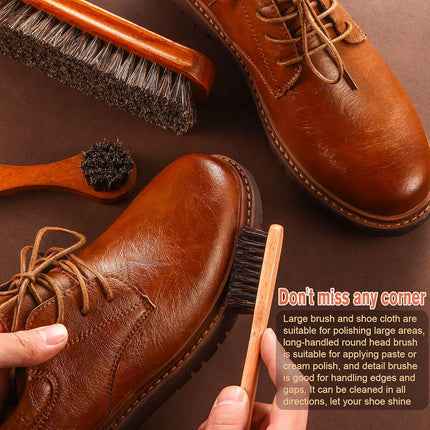 4 Pcs Horsehair Shine Shoes Brush Kit Polish Dauber Applicators Cleaning Leather Shoes Boots Care Brushes Suede Cleaner Brush with Microfiber Shoe Cloth