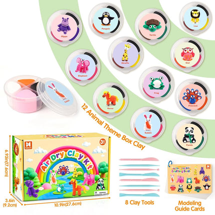 Helsort Air Dry Clay Kit for Kids 6-12, 12 Animal Pots & Sculpting Tools