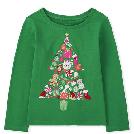 The Children's Place Girls' All Holidays Long Sleeve Graphic T-Shirts, Christmas Tree, 18-24 Months