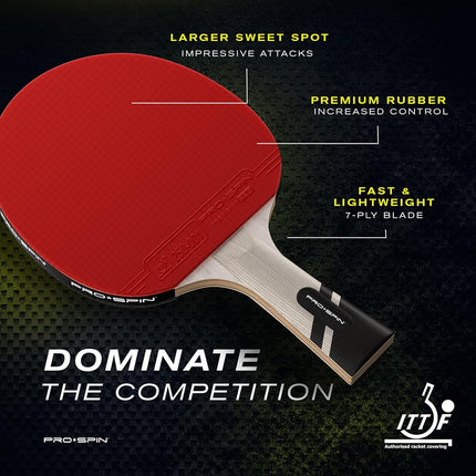 PRO-SPIN Ping Pong Paddles – ITTF Approved Professional Table Tennis Rackets with Carbon Fiber for Superior Control | 7-Ply Blade, Premium Rubber, 2.0mm Sponge (Red, 1-Pack)