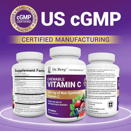 Dr. Berg's Vitamin C Complex Whole Food (60 Chewable) 100% Natural Vitamin C from Just 4 Berries, Non-GMO
