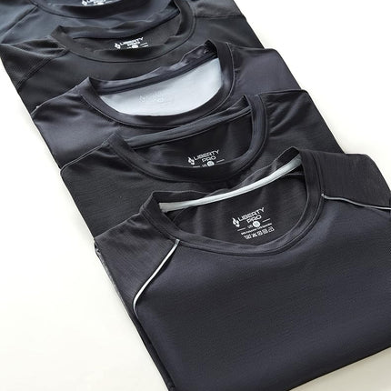 5 Pack Men’s Active Quick Dry Crew Neck T Shirts | Athletic Running Gym Workout Short Sleeve Tee Tops Bulk, Blacks, XXL
