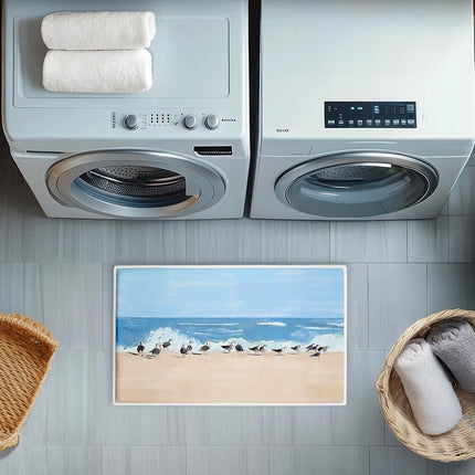 Stupell Industries Sunny Beach Day Birds Printed Plush Bathroom Floor Mat, Design by Jeff Pica, 30 x 0.8 x 18