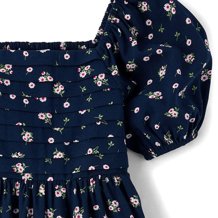 The Children's Place Girls' Short Sleeve Everday Dresses, Tidal Floral Pleated, Large