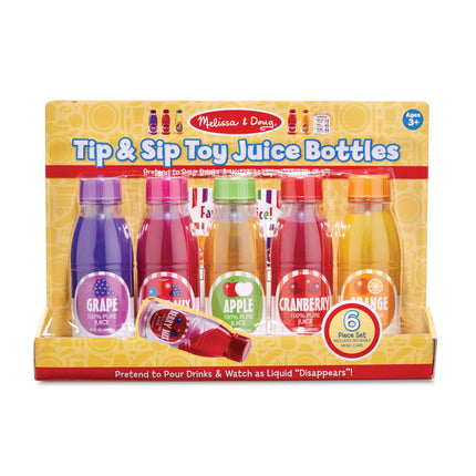 Juego de comida de juguete de Melissa & Doug: botellas de jugo Tip & Sip
