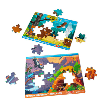 Melissa & Doug Lote de 2 rompecabezas de 24 piezas de los Parques Nacionales Yellowstone y Gran Cañón para niños y niñas de 3 años en adelante