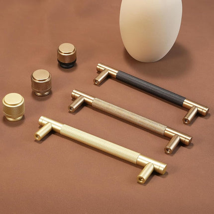 BUKOBYHE 10 Pack 6-1/4 inch（160mm） Kitchen Cabinet Handles Brushed Brass Knurled Cabinet Pulls Gold Drawer Pulls Kitchen Hardware