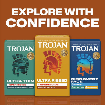 Trojan Condom Stimulations Ultra Ribbed Spermicidal, 12 Count