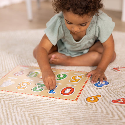 Melissa & Doug Rompecabezas de madera con pestañas de animales y números, paquete de 2 para niños y niñas – Alfabeto, Números