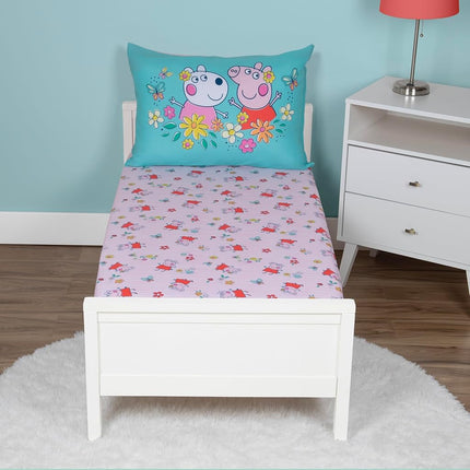 NoJo Peppa Pig 2 Piece Toddler Sheet Set Fitted Bottom Sheet and Reversible Pillowcase, Pink and White