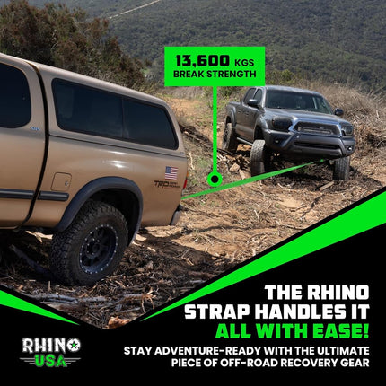 Rhino USA Recovery Tow Strap (7.6cm x 6.1m) - 13,600kg Heavy Duty Towing