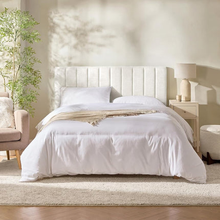 Upholstered Full Headboard - Easy Assemble Channel Stitched Headboard Full Size - Wall Mounted Headboards with 3D Soundproof Wall Panels Peel & Stick Floating Headboards, Beige