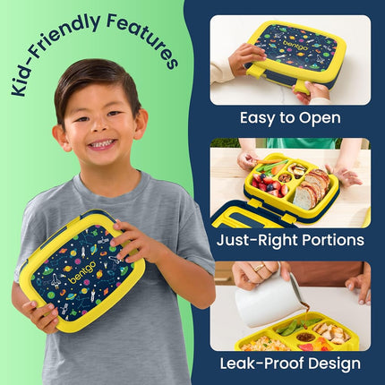 Bentgo® Kids Prints Leak-Proof, 5-Compartment Bento-Style Kids Lunch Box - Ideal Portion Sizes for Ages 3-7, Durable, Drop-Proof, Dishwasher Safe, & Made with BPA-Free Materials (Space)