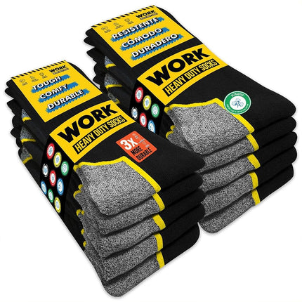 SOXCO 10 Pairs Men’s Work Socks, Black Crew Length