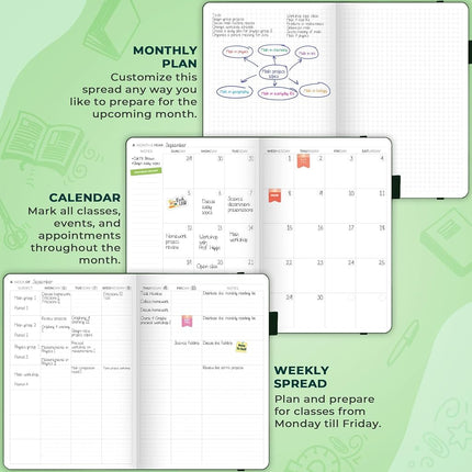 Clever Fox Teacher Planner – School Year Planner with Calendars & Lesson Plans – Teacher Plan Book for Classroom & Homeschool Organization - Undated, A5 Size, Hardcover (Dark Green), CFTP