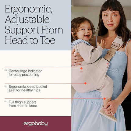 Ergobaby Upsie Hip Sling – Natural Beige Baby Carrier – Lightweight, Adjustable Sling for Toddlers – Breathable & Ergonomic Design