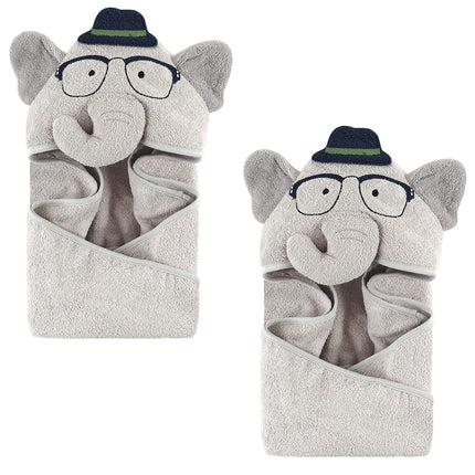 Hudson Baby Toalla con capucha de algodón con cara de animal unisex, elefante inteligente de 2 piezas, talla única