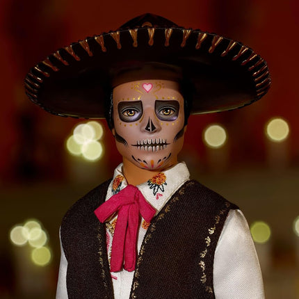 Barbie Signature Ken Doll, Día De Muertos 2025 Collectible with Cream Shirt, Black Vest and Trousers, Sombrero and Calavera Face Paint, JBJ06