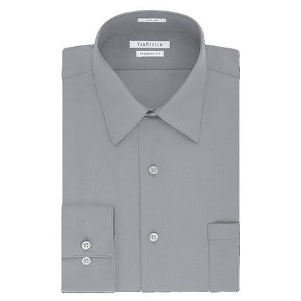 Van Heusen Men's Dress Shirt Regular Fit Poplin Solid, Grey Stone, 14" Neck 32"-33" Sleeve