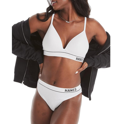 Hanes Womens Originals Wireless Seamless Rib Bralette, ComfortFlex Fit Wirefree Bra, White, S