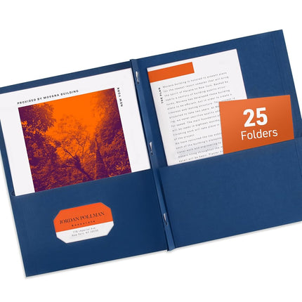 Avery Two Pocket Folders with 3 Prong Fasteners, Holds 70 Sheets, Case Pack of 125 Blue Folders (47975)