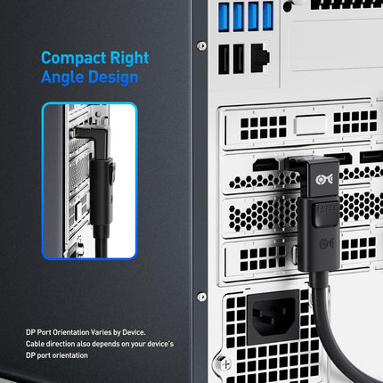 Cable Matters 4K@240Hz Right Angle DisplayPort 1.4 Adapter, 8K DisplayPort 90 Degree Adapter, Black