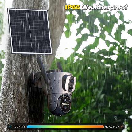 Xega 4G【Dual Lens】 Security Camera Outdoor with SIM Card, 14400mAh Solar Powered Wireless No WiFi Security Camera, 2K HD PTZ CCTV with Human Detection Spotlight Siren Alert TF Cloud Storage IP66