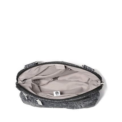 Baggallini Securtex Anti-Theft Crossbody 8.25" Small / 10" Large Travel Purse with RFID Card Slots & Cut-Resistant Strap, Midnight Blossom Print, Small 8.25"w x 8.25"h