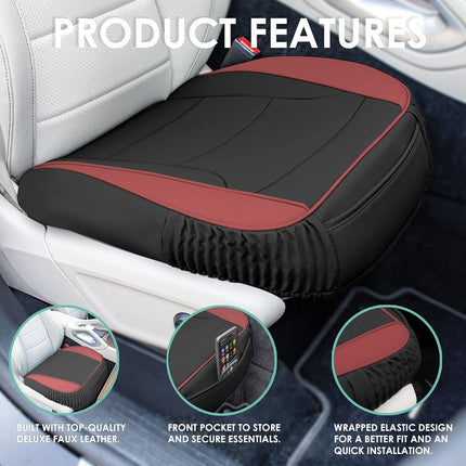 FH Group Car Seat Cushion – Durable PU Leather Car Seat Cushions, 2 Piece Front Set Car Seat Cushion, Bottom Seat Protector, Water Resistant Car Seat Cover for Sedan, Truck, SUV Burgundy