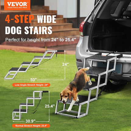 VEVOR Dog Stair for Cars, Wide 4-Step Car Ramp With Nonslip Surface, Portable Pet Steps, Lightweight Aluminum for SUV and Truck, Supports up to 68.1kg