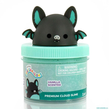 Original Squishmallows Aldous The Fruit Bat Premium Cloud Slime, Vanilla-Scented, 8 oz., Storage Container with Figurine Topper, Rubber Charm, Goodie Bags Stuffers, Kids Party Favors, Sensory Toy