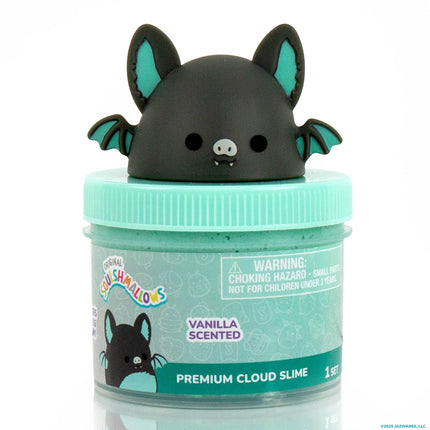 Original Squishmallows Aldous The Fruit Bat Premium Cloud Slime, Vanilla-Scented, 8 oz., Storage Container with Figurine Topper, Rubber Charm, Goodie Bags Stuffers, Kids Party Favors, Sensory Toy